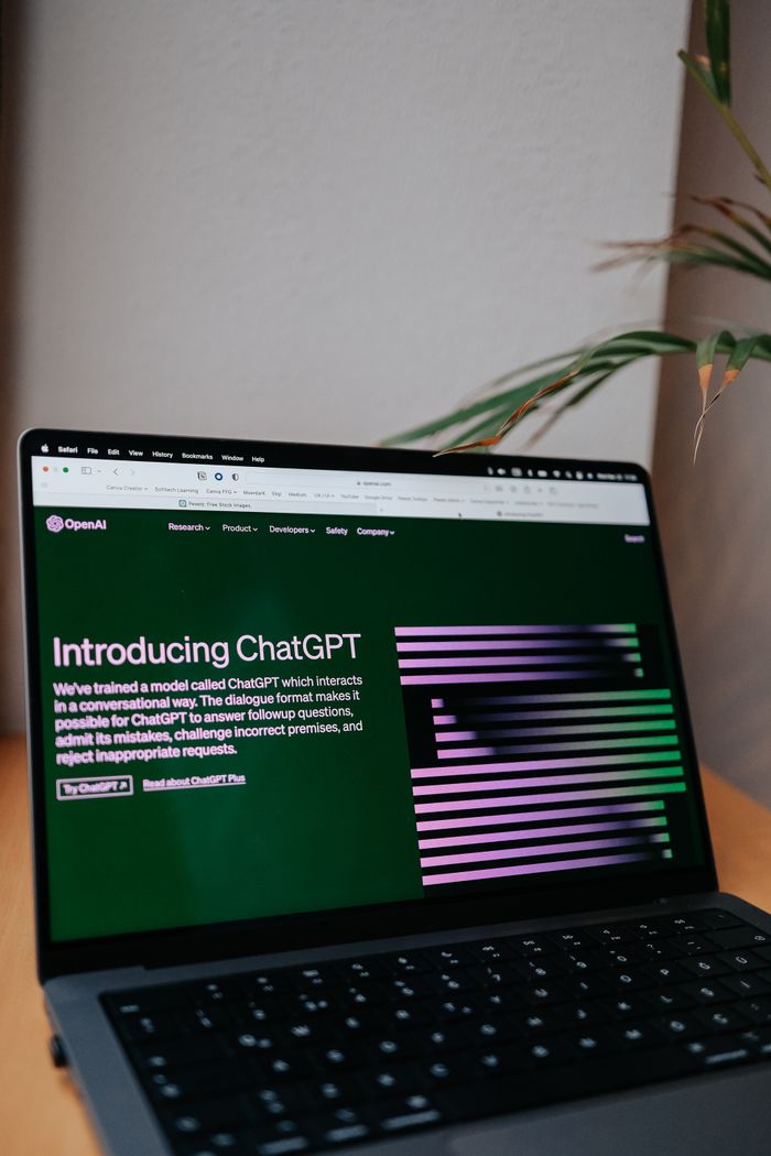 project-03-b OpenAI ChatGPT introduction on a laptop screen with focus on new AI features.